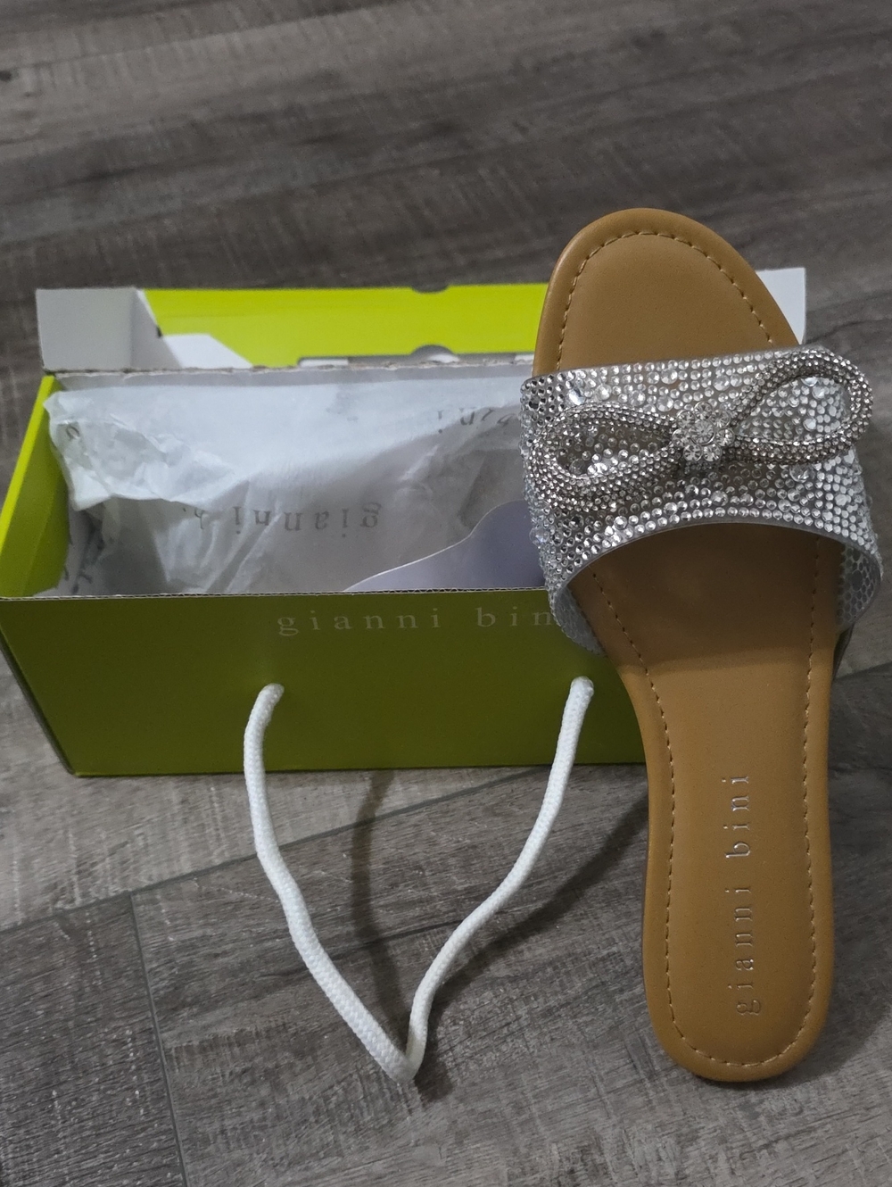 Gianni Bini Silver Crystal Bow Slide Sandal